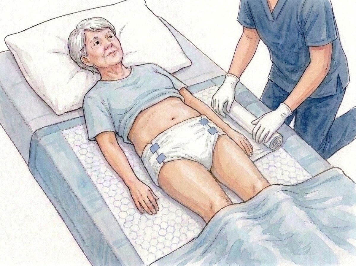 8. Desenrollar la parte que pasó bajo la persona, ajustar por ambos lados