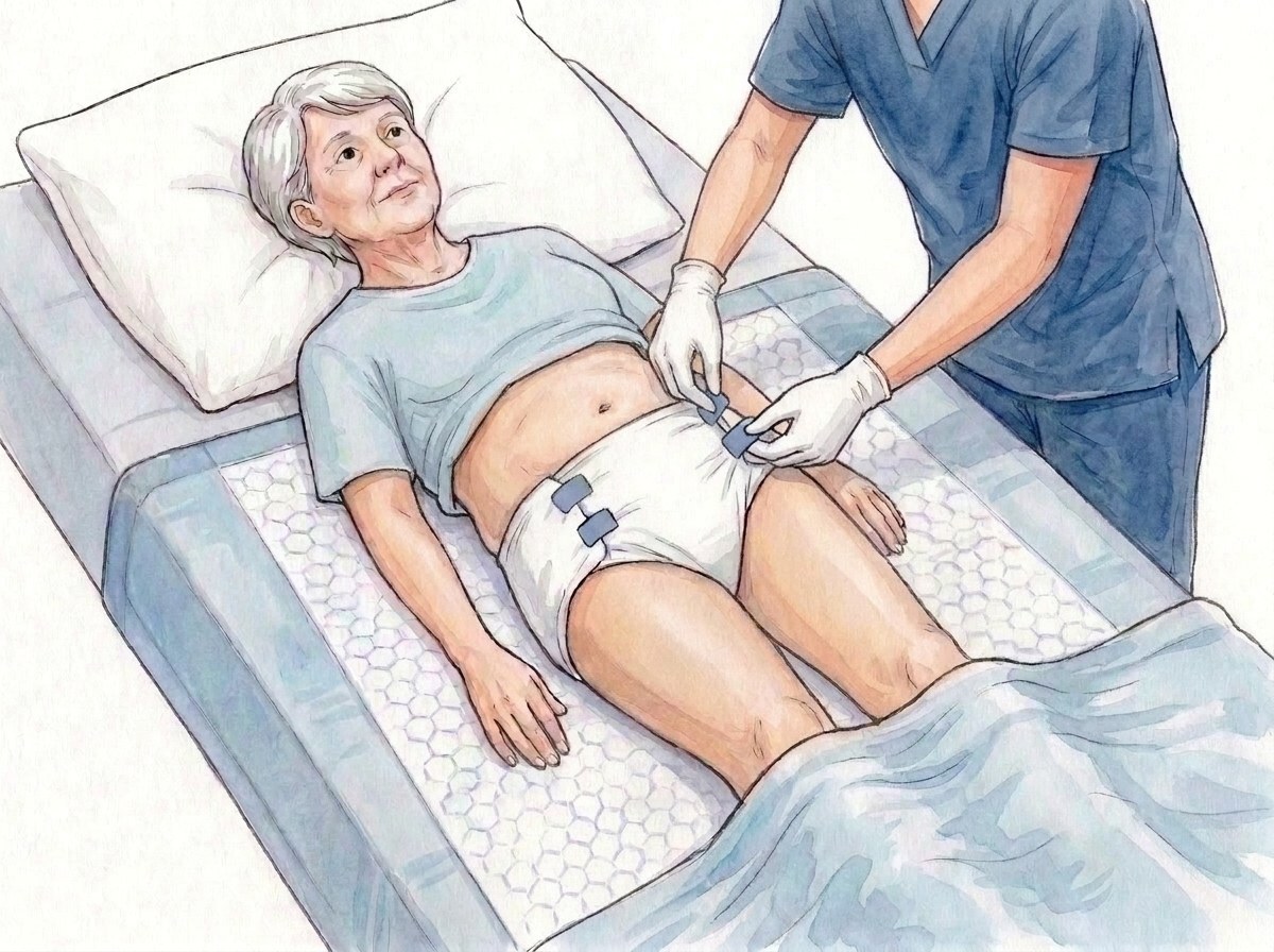 10. Cerrar las cuatro cintas una a una, de atrás hacia delante, a la altura del vientre